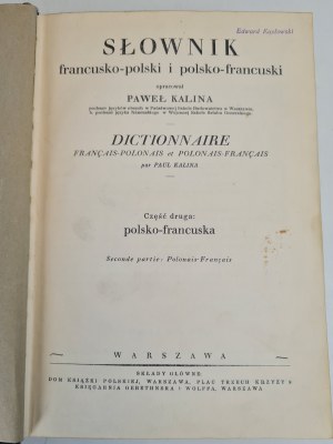 KALINA Paweł - SŁOWNIK FRANCUSKO-POLSKI i POLSKO-FRANCUSKI, Część druga polsko-francuska