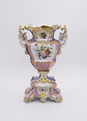 Decorative vase decorated with bouquets of flowers