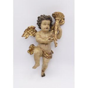 Single-light wall lamp supported by putto