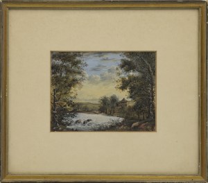Artist unspecified, Waterfront landscape with palace