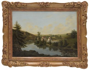 Painter unspecified, Landscape with buildings by a river