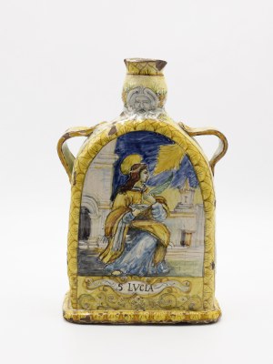 CASTELLI, Bottle with depiction of Saint Lucia in Renaissance manner