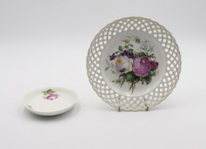 Set: saucer, plate with painted roses