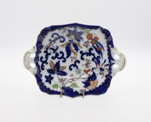 Platter with two handles decorated with flowers