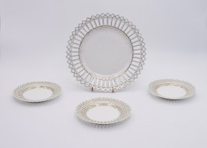 Platter and 3 plates with openwork flange