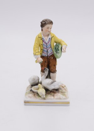 VOLKSTEDT, Boy feeding the geese [Knabe, Gänse fütternd].