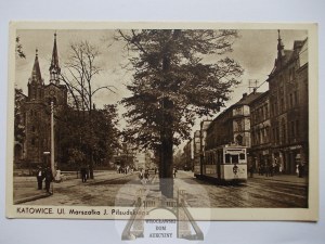 Katowice, Kattowitz, Marszałka Piłsudskiego Street, tramway, ca. 1925