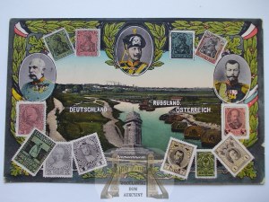 Myslowice, Myslowitz, triangle of 3 emperors, stamps, 1916