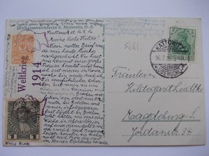 Myslowice, Myslowitz, triangle of 3 emperors, stamps, 1916