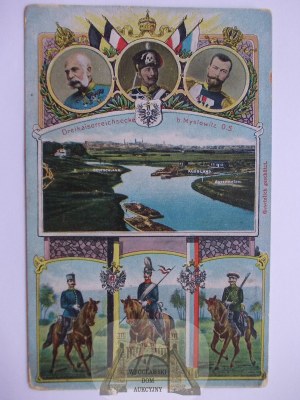 Myslowitz, Myslowitz, triangle of the 3 emperors, soldiers, ca. 1914