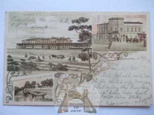 Sosnowiec, hotel, train station, park, lithograph, 1898