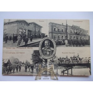 Herby k. Lubliniec, dworzec, granica, patrol graniczny, 1917