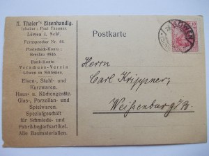 Lewin Brest, Lowen, ironmongery trade, advertising card, 1919