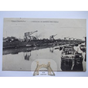 Koźle, Cosel, port, barka dźwigi, 1915