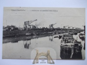 Kozle, Cosel, port, barge cranes, 1915