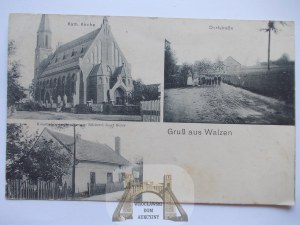 Walce near Krapkowice, street, church, ca. 1914