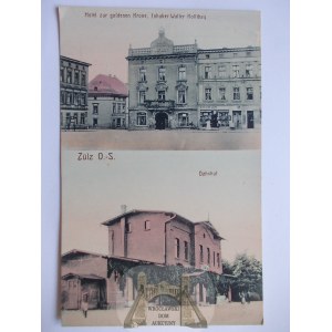 Biała Prudnicka, Zulz, dworzec, hotel, ok. 1914