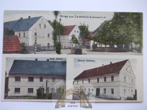 Czyżowice near Prudnik, street, inn, school, 1907