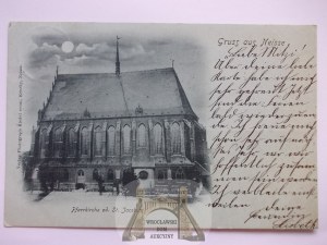 Neisse, Neisse, St. James Church, moonlight, 1899