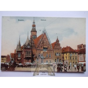 Wrocław, Breslau, ratusz, ładne kolory, ok. 1908
