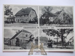 Samborz near Kostomłoty, Środa Śląska, palace, street, school, circa 1940.