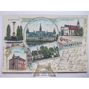 Brzeg Dolny k. Środa Śląska, litografia, pałac, 1899