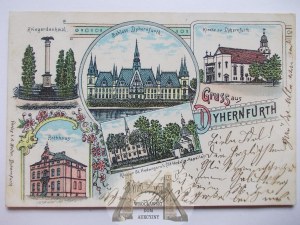 Brzeg Dolny k. Środa Śląska, lithograph, palace, 1899