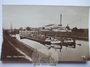 Olawa, Ohlau, lock, barges, ca. 1925