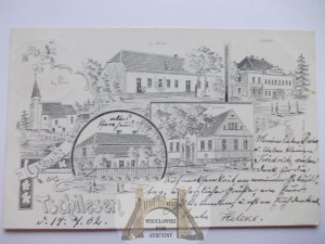 Czeladź Wielka k. Góra, lithograph, palace, brewery, 1902
