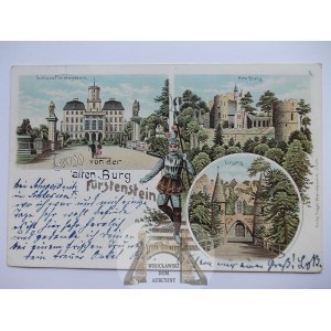 Książ, Furstenstein, zamek, litografia, rycerz, 1901
