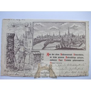 Świdnica, Schweidnitz, weduta, rycerz, 1909