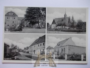 Ligota Wielka near Dzierżoniów, Lagiewniki, castle, church, street, store, 1933