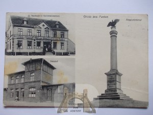 Pątnów Legnicki near Legnica, victory column, railway station, inn, 1909