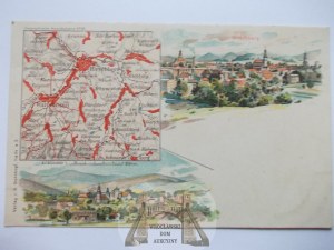 Jelenia Góra, Hirschberg, lithograph, map, ca. 1900