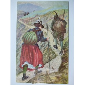 Karkonosze, Riesengebirge, Humor, turyści, ok. 1914