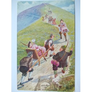 Karkonosze, Riesengebirge, Humor, lektyka, ok. 1914