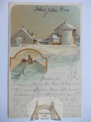 Giant Mountains, Riesengebirge, Sněžka Lithograph, winter, 1907