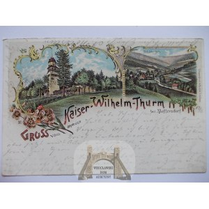 Pobiedna, Meffersdorf, wieża widokowa, litografia, 1898