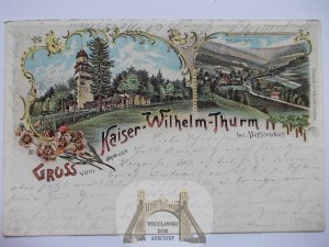 Pobiedna, Meffersdorf, lookout tower, lithograph, 1898