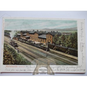 Międzylesie, Mittelwalde, dworzec, lokomotywa, ok. 1903