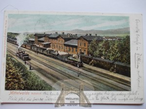 Międzylesie, Mittelwalde, railway station, locomotive, ca. 1903