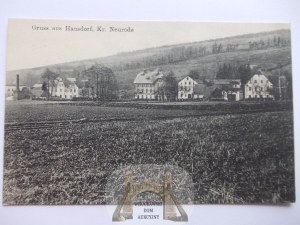 Jugow, Hausdorf near Nowa Ruda, panorama, houses, ca. 1910