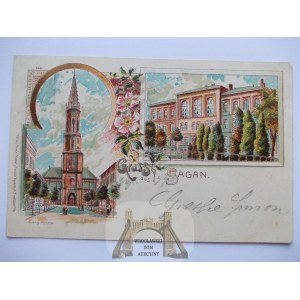 Żagań, Sagan, litografia, 1900