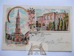 Żagań, Sagan, lithograph, 1900
