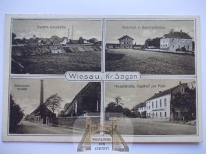 Wymiarki near Żagań, glass factory, station, street, 1930
