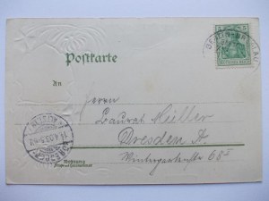 Dłużek near Lubsko, palace, embossed coat of arms, Art Nouveau, 1903