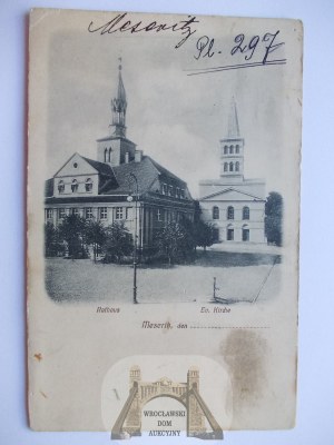 Miedzyrzecz, Meseritz, town hall and Evangelical church, ca. 1914