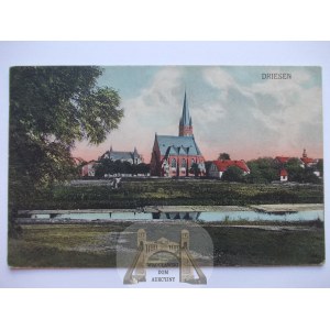 Drezdenko,Driesen, panorama, kościół, 1909