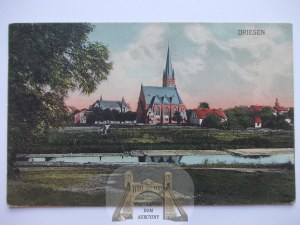 Drezdenko,Driesen, panorama, church, 1909