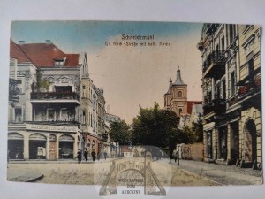 Saw, Schneidemuhl, street, church ca. 1918